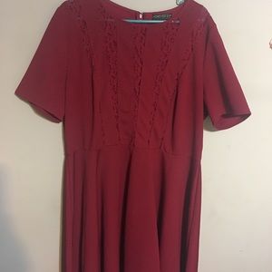 Burgundy Lace Inlay Dress
